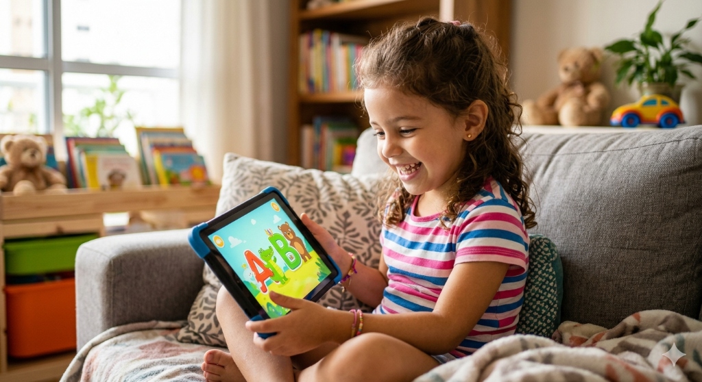 Criança usando tablet
